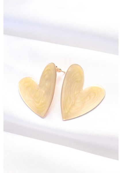 Bej Renk Mineli Kalp Küpe