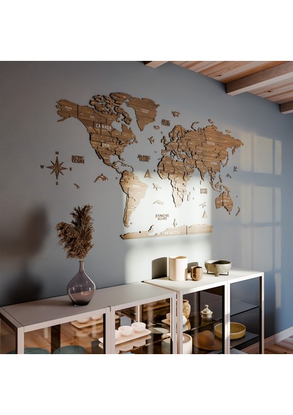 s 3 Boyutlu Ahşap Dünya Haritası, Ahşap Duvar Dekoru, Duvar Dekorasyon fırsatları