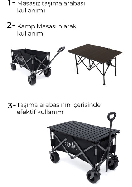 Katlanabilir, Taşınabilir, Vagon Masalı, Metal Kamp Ve Piknik Taşıma Arabası Siyah