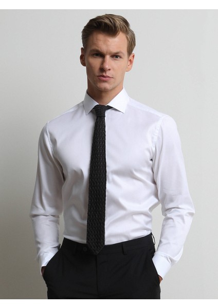 Beyaz Düz Regular Fit Dokuma Klasik %100 Pamuk Gömlek