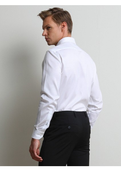 Beyaz Düz Regular Fit Dokuma Klasik %100 Pamuk Gömlek modelleri