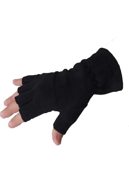 Erkek Siyah Termal Kışlık Kesik Parmak Yarım Polar Eldiven M-L Polar Bere Boyunluk 2'li Set Takım fiyatları