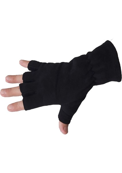 Erkek Siyah Termal Kışlık Kesik Parmak Yarım Polar Eldiven M-L Polar Bere Boyunluk 2'li Set Takım modelleri