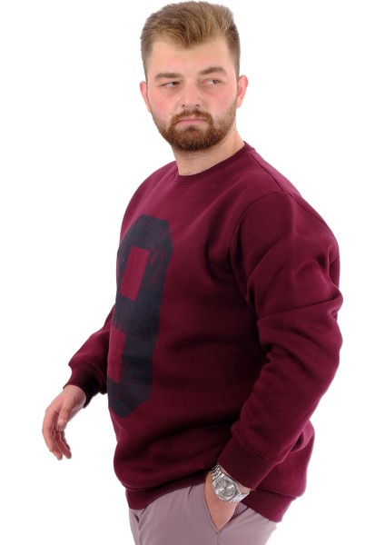 Mode Xl Büyük Beden Erkek Sweatshirt 3 Iplik Şardonlu Baskılı Nıne U24528 Mürdüm fiyatları