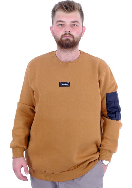 Mode Xl Büyük Beden Erkek Sweatshirt 3 Iplik Şardonlu Dıvısıon U24548 Camel