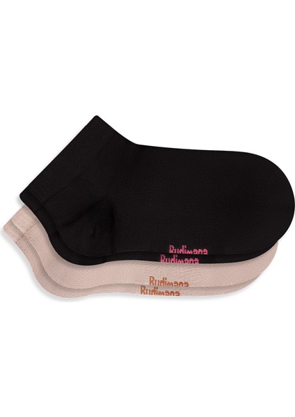 2'li Paket Bambu Kadın Patik Çorap Siyah-Bej