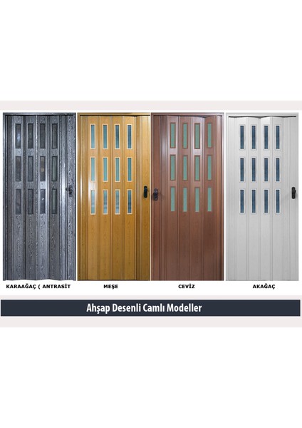 Meşe Renkli 3 Sıra Camlı 12 mm - En 87 cm Akordiyon Kapı