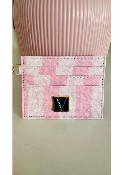 Kadın Pembe Suni Deri Desenli Kağıt Para Bölmeli Şık & Ince Kartlık