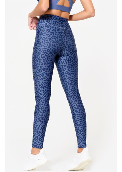 Domyos Kadın Yüksek Bel Leopar Desenli Fitness Taytı Mavi Slim Fit Tasarım fırsatları