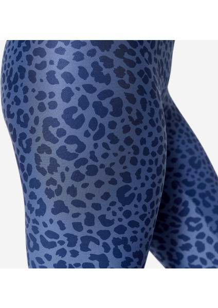 Domyos Kadın Yüksek Bel Leopar Desenli Fitness Taytı Mavi Slim Fit Tasarım indirimleri