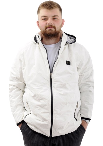 Mode Xl Büyük Beden Erkek Kapitone Mont Kapüşonlu U24606 Ekru