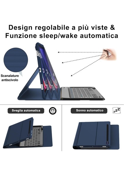 Samsung Galaxy Tab S9 Fe Plus 12.4" Klavyeli Kılıf Kalem Bölmeli Bluetooth Özellikli Stand Türkçe Q