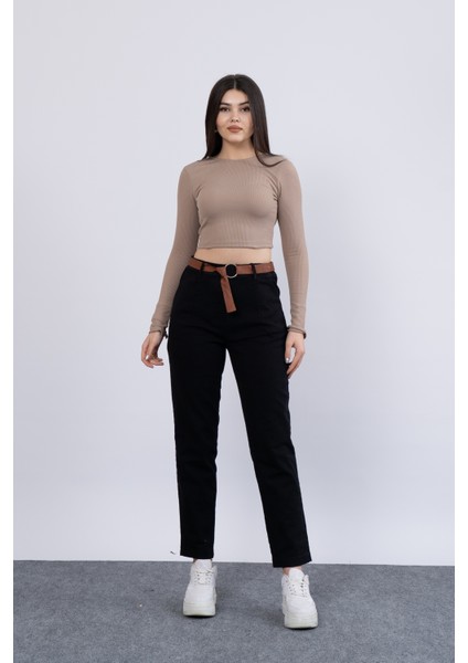Kot Gabardin Kemerli ve Beli Lastikli Dar Paça Pantolon 30164