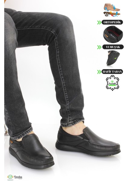 Erkek Ortopedik Bağcıksız Deri Rok Ayakkabı F4M/CM35301