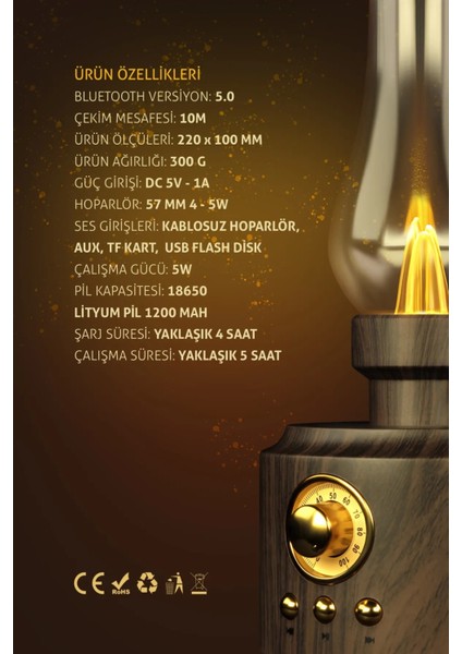 way Shine USB Girişli Otantik Gece Lambası Taşınabilir Nostalji Bluetooth Hoparlör