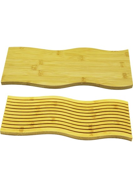Dikdörtgen Çift Taraflı : Düz - Dalgalı Oyuk Desenli Ahşap Bambu Sunum Tepsi 15x39cm