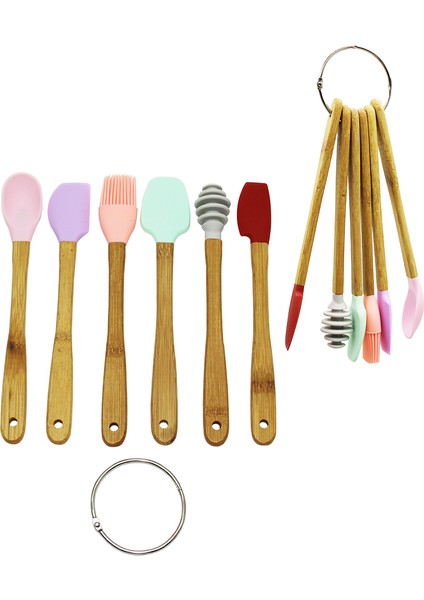6 Parça - Mini Ahşap Saplı - Silikon Mutfak Set