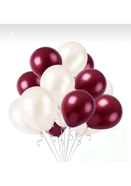 5 Adet Bordo 5 Adet Beyaz Renk Lateks Balon 10 Lu