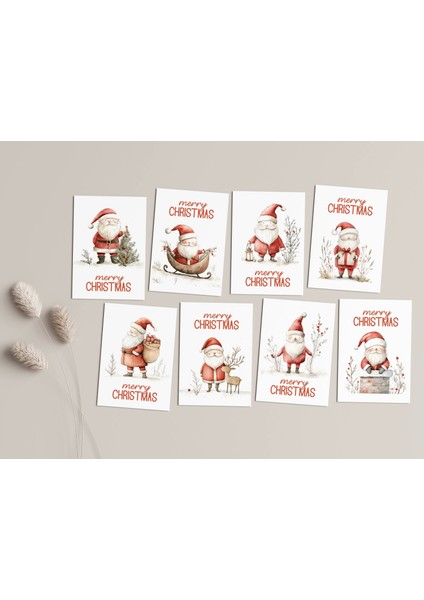 8’li Yılbaşı Noel Baba Kartpostal Seti Mutlu Yıllar Kartı Yeni Yıl Kartları modelleri