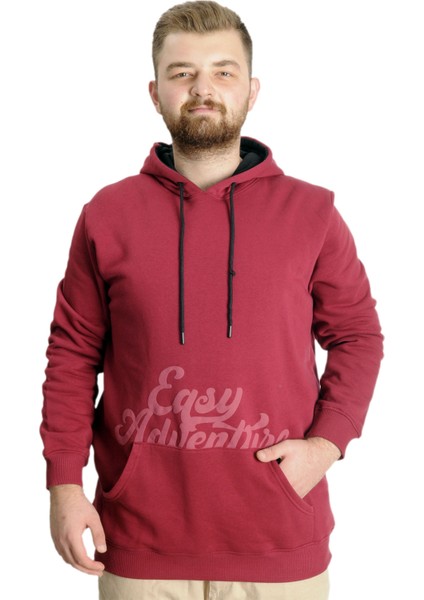 Mode Xl Büyük Beden Erkek Sweat Kanguru Cep Easy Adventure 23527 Bordo