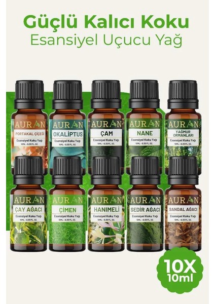 Doğa Set Saf Esansiyel Uçucu Yağ Buhurdanlık Yağı Difüzör Esansı Aromaterapi Ortam 10x 10 ml