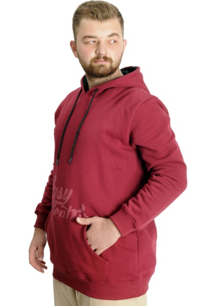 Mode Xl Büyük Beden Erkek Sweat Kanguru Cep Easy Adventure 23527 Bordo