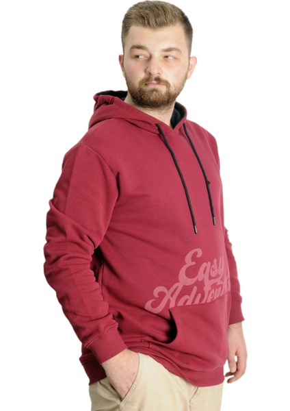 Mode Xl Büyük Beden Erkek Sweat Kanguru Cep Easy Adventure 23527 Bordo