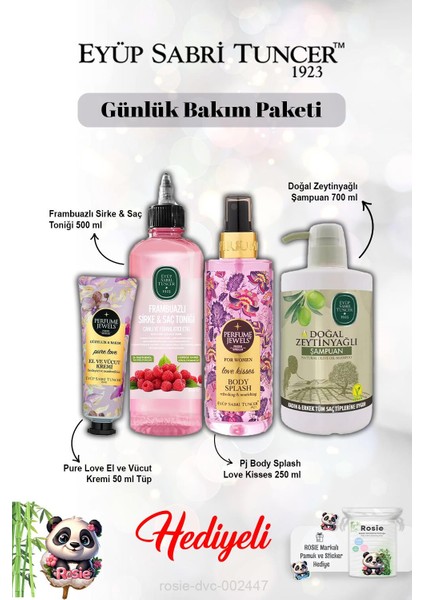 Pure Love Krem ve Vücut Spreyi Love Kisses, Zeytinyağlı Şampuan, Frambuaz Tonik ve Rosie
