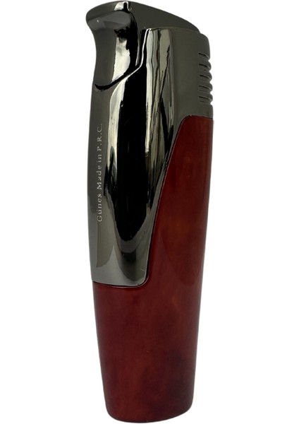 Tek Torch Pürmüz Kırmızı-Gümüş Desenli Puro Çakmağı