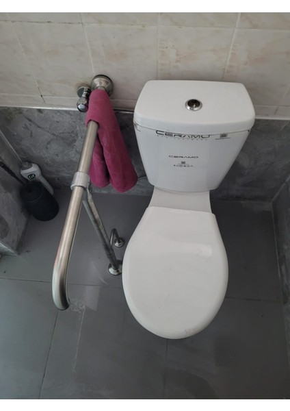 Yeni T Engelli Tutunma Barı Banyo Wc Paslanmaz Mat Satine Yüzeyli