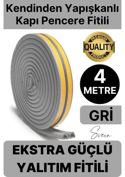 1. Sınıf Gri Kapı Pencere Soğuk Toz Geçirmez Izolasyon Fitili Yapışkanlı Isı Yalıtım 2x2=4 mt