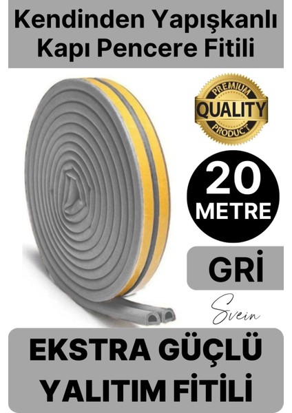 1. Sınıf Gri Kapı Pencere Soğuk Toz Geçirmez Izolasyon Fitili Yapışkanlı Isı Yalıtım 2X10=20 mt