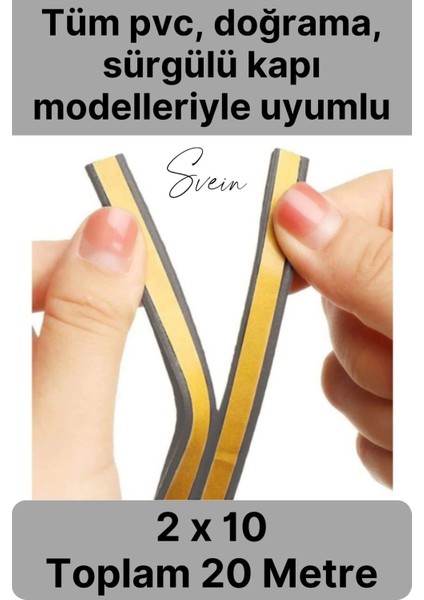 1. Sınıf Gri Kapı Pencere Soğuk Toz Geçirmez Izolasyon Fitili Yapışkanlı Isı Yalıtım 2X10=20 mt