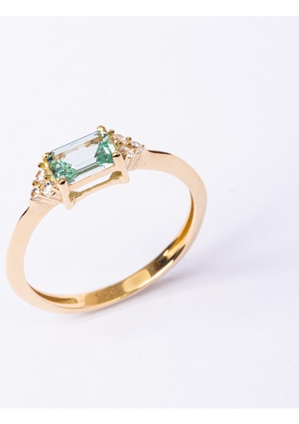 Altın Yüzük - Altın Yüzük - Green Topaz Taşlı Zümrüt Kesim Modern Tasarım 14 Ayar Altın Yüzük modelleri