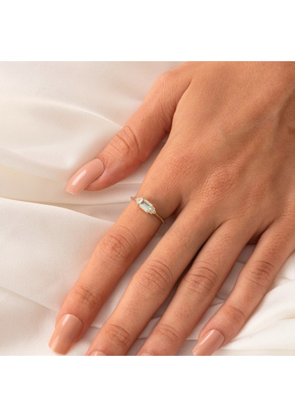 Altın Yüzük - Altın Yüzük - Green Topaz Taşlı Zümrüt Kesim Modern Tasarım 14 Ayar Altın Yüzük fırsatları