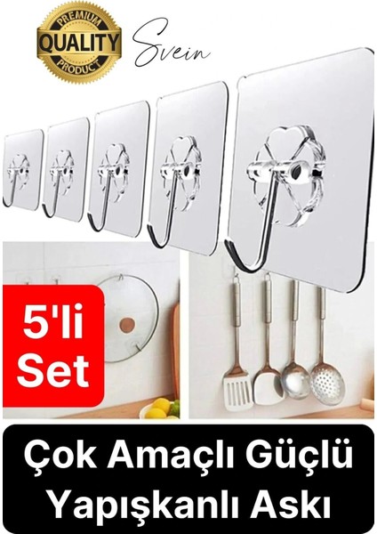 Özel Üretim 5 Adet Kendinden Yapışkanlı Askı Şeffaf Güçlü Anahtar Kapı Duvar Metal Kanca Çok Amaçlı