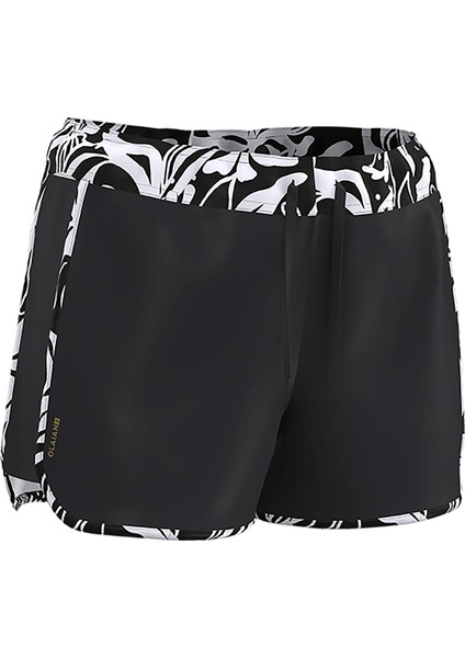 Olaian Kadın Kısa Deniz Şortu/Boardshort - Siyah/Beyaz - Desenli - TINI