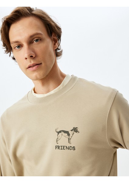 Bisiklet Yaka Pamuklu Hayvan Baskılı Sweatshirt