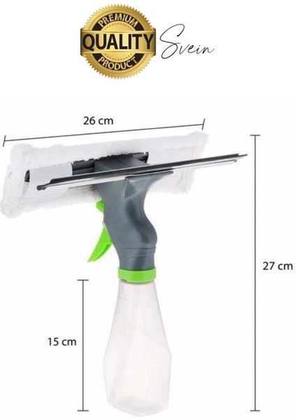 Pratik Hazneli Spreyli Pencere Cam Yüzey Temizleyici Şişesi ve Mikrofiber Bezi Silecekli Fırça