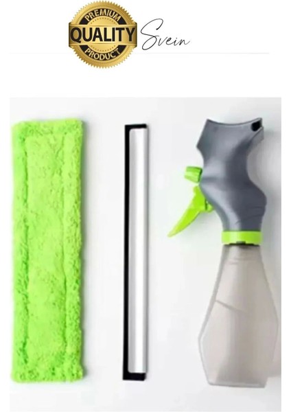 Pratik Hazneli Spreyli Pencere Cam Yüzey Temizleyici Şişesi ve Mikrofiber Bezi Silecekli Fırça