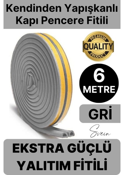 1. Sınıf Gri Kapı Pencere Soğuk Toz Geçirmez Izolasyon Fitili Yapışkanlı Isı Yalıtım 2x3=6 mt