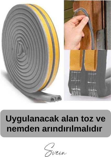 1. Sınıf Gri Kapı Pencere Soğuk Toz Geçirmez Izolasyon Fitili Yapışkanlı Isı Yalıtım 2x3=6 mt