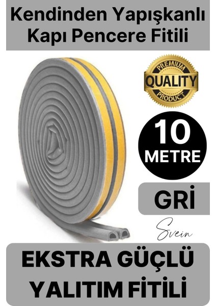 1. Sınıf Gri Kapı Pencere Soğuk Toz Geçirmez Izolasyon Fitili Yapışkanlı Isı Yalıtım 2x5=10 mt