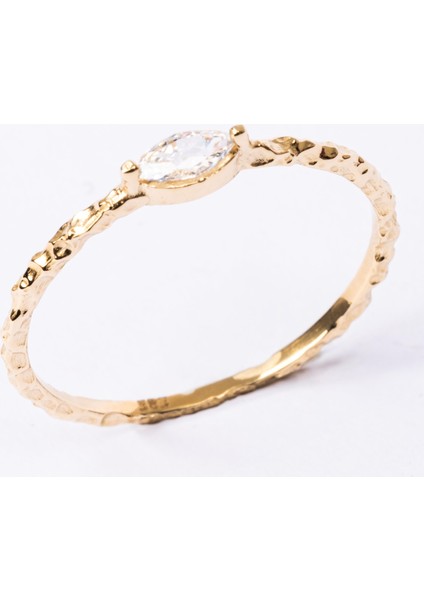 Altın Yüzük - Altın Yüzük - Swarovski Taşlı Minimal Tasarım Gündelik Tektaş 14 Ayar Altın Yüzük fiyatları