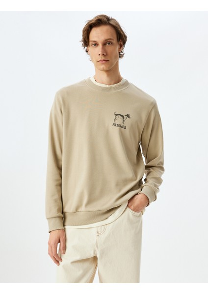 Bisiklet Yaka Pamuklu Hayvan Baskılı Sweatshirt
