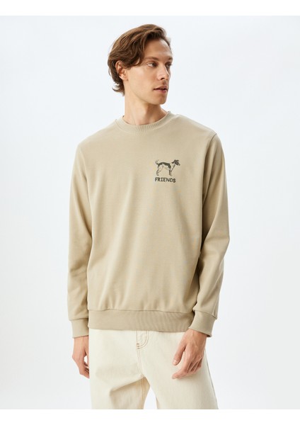 Bisiklet Yaka Pamuklu Hayvan Baskılı Sweatshirt