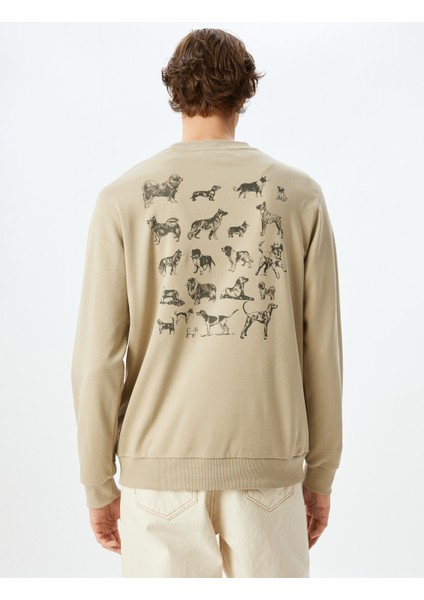 Bisiklet Yaka Pamuklu Hayvan Baskılı Sweatshirt