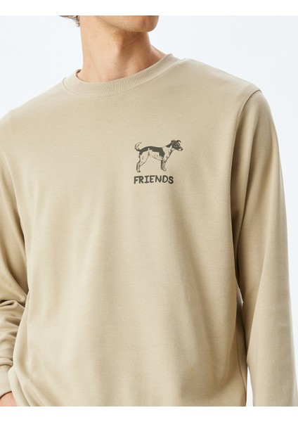 Bisiklet Yaka Pamuklu Hayvan Baskılı Sweatshirt