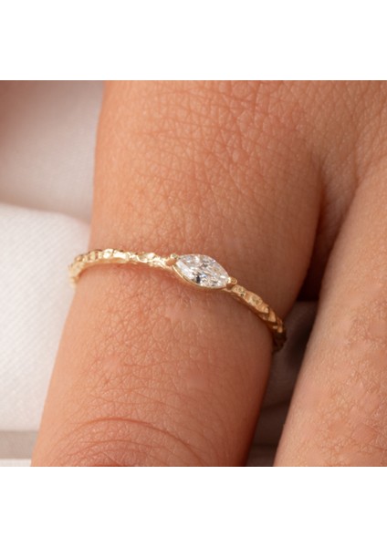 Altın Yüzük - Altın Yüzük - Swarovski Taşlı Minimal Tasarım Gündelik Tektaş 14 Ayar Altın Yüzük indirimleri