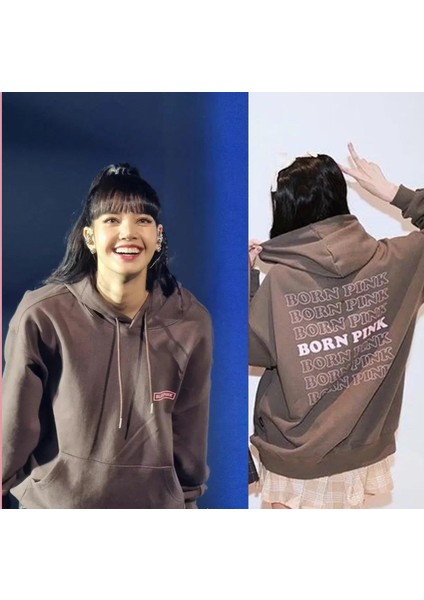 Kpop Born Pink Antrasit Kapüşonlu Sweatshirt